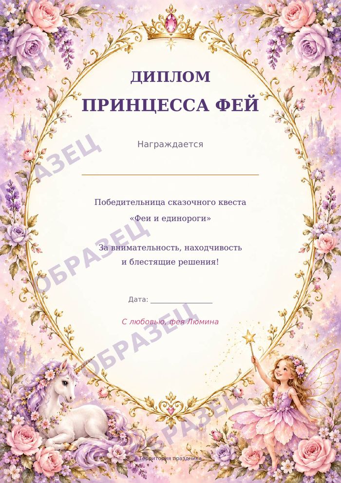 Страница «Феи и единороги», образец