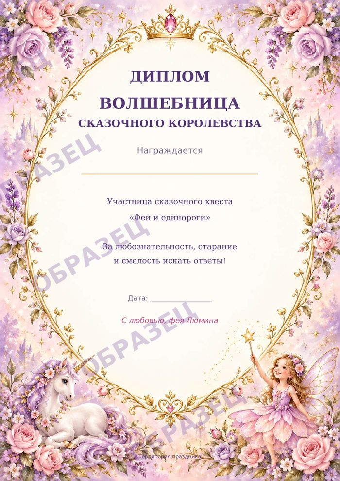 Страница «Феи и единороги», образец