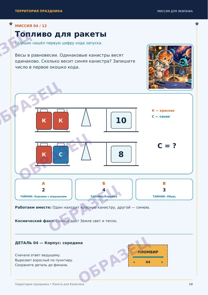Страница «Космическая миссия», образец