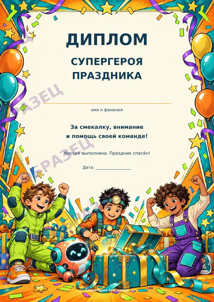 Страница «Супергерои спасают праздник», образец