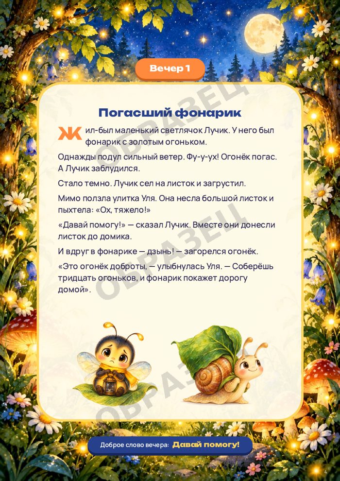 Страница «Светлячок Лучик», образец
